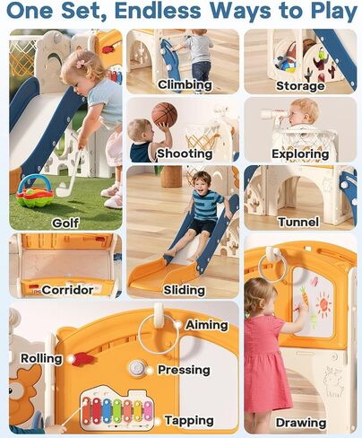 مجموعة شرائح Bierum Toddler ، 13 من بين 1 أطفال شريحة داخلية لطفل واحد إلى 3-3 ، وملعب شريحة صغيرة داخلية في الهواء الطلق مع طوق كرة السلة ، ولوحة الجولف ولوحة الرسم ، وملعب شريحة داخلية للأطفال ، والأزرق والأصفر in Kuwait