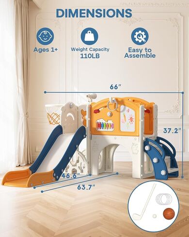 مجموعة شرائح Bierum Toddler ، 13 من بين 1 أطفال شريحة داخلية لطفل واحد إلى 3-3 ، وملعب شريحة صغيرة داخلية في الهواء الطلق مع طوق كرة السلة ، ولوحة الجولف ولوحة الرسم ، وملعب شريحة داخلية للأطفال ، والأزرق والأصفر in Kuwait