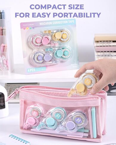 Four Candies White Correction Tape, 39.4 Feet, 4 Pack Easy to Use Applicator for Instant Corrections, Tear-Resistant, Smooth & Quick-Drying Tape for Office & School Supplies in Saudi Arabia