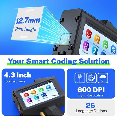 تبلغ مساحتها 12.7 ملم طابعة Inkjet ذكية يدوم 16 ساعة فقط 390 جرامًا لرمز الدُفعة رقم عدد كبير على الرقم البلاستيكي على الألومنيوم الزجاج المعدني من البلاستيك مع حبر جاف بسرعة 42 مل in Saudi Arabia