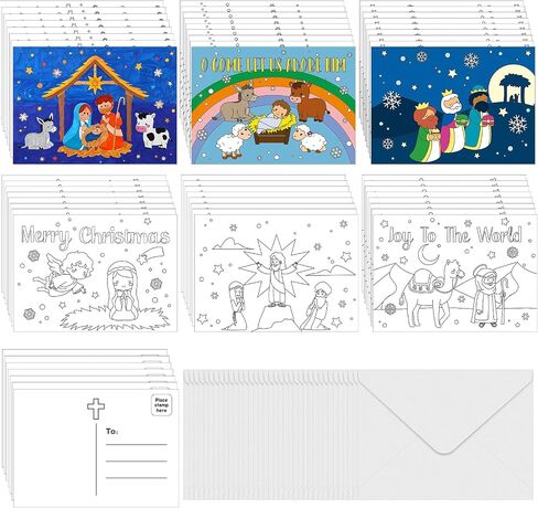 Cholemy 48 Pcs Christmas Coloring Postcards with Envelopes 5 x 7 Christian Religious Coloring Merry Christmas Greeting Cards Bible Flat Postcard Gifts for Kids Adult Xmas DIY Crafts Holiday Party in Saudi Arabia