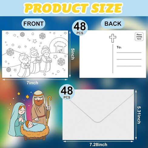Cholemy 48 Pcs Christmas Coloring Postcards with Envelopes 5 x 7 Christian Religious Coloring Merry Christmas Greeting Cards Bible Flat Postcard Gifts for Kids Adult Xmas DIY Crafts Holiday Party in Saudi Arabia