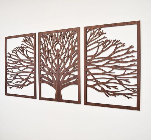 Zen Tree Wood Wall Art 3D Panels Set of 3 Textured Wall Art, Trees Wall Decor, Forest Mountains Artwork, Boho, Modern Farmhouse Gift in Saudi Arabia