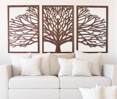 Zen Tree Wood Wall Art 3D Panels Set of 3 Textured Wall Art, Trees Wall Decor, Forest Mountains Artwork, Boho, Modern Farmhouse Gift in Saudi Arabia