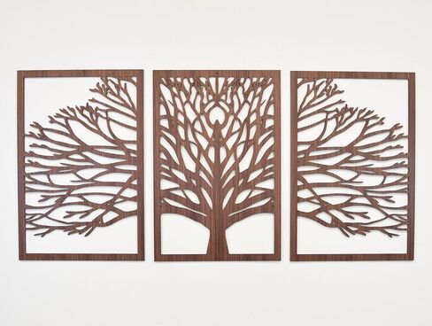 Zen Tree Wood Wall Art 3D Panels Set of 3 Textured Wall Art, Trees Wall Decor, Forest Mountains Artwork, Boho, Modern Farmhouse Gift in Saudi Arabia