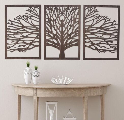 Zen Tree Wood Wall Art 3D Panels Set of 3 Textured Wall Art, Trees Wall Decor, Forest Mountains Artwork, Boho, Modern Farmhouse Gift in Saudi Arabia