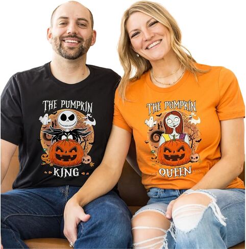 Pumpkin King and Queen Jack Sally Halloween Couple Outfits, Nightmare Before Christmas Couples Matching Halloween Shirts, Husband Wife Halloween Shirts, Graphic Tshirts Boyfriend, Girlfriend. in Saudi Arabia