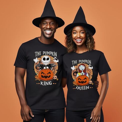 Pumpkin King and Queen Jack Sally Halloween Couple Outfits, Nightmare Before Christmas Couples Matching Halloween Shirts, Husband Wife Halloween Shirts, Graphic Tshirts Boyfriend, Girlfriend. in Saudi Arabia