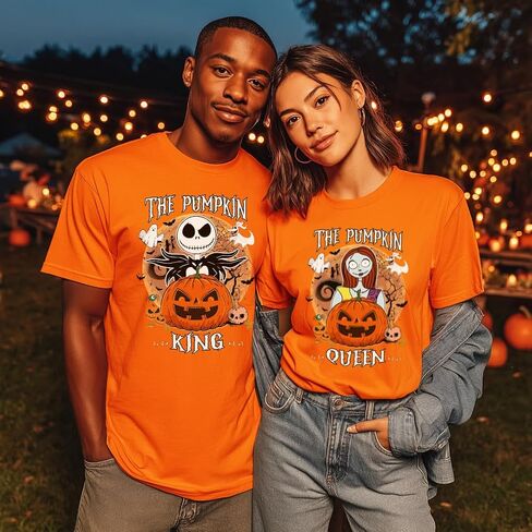 Pumpkin King and Queen Jack Sally Halloween Couple Outfits, Nightmare Before Christmas Couples Matching Halloween Shirts, Husband Wife Halloween Shirts, Graphic Tshirts Boyfriend, Girlfriend. in Saudi Arabia