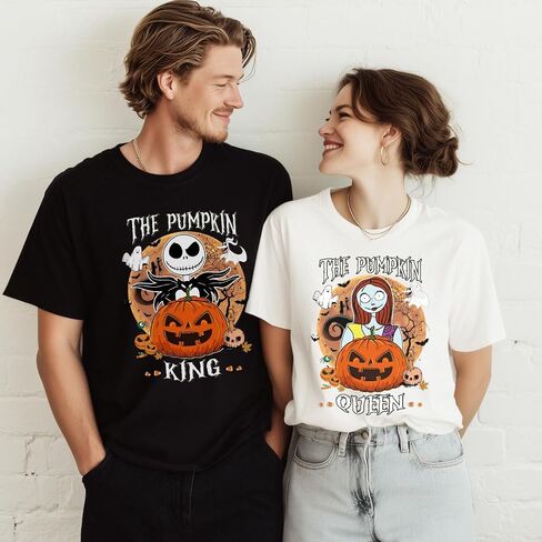 Pumpkin King and Queen Jack Sally Halloween Couple Outfits, Nightmare Before Christmas Couples Matching Halloween Shirts, Husband Wife Halloween Shirts, Graphic Tshirts Boyfriend, Girlfriend. in Saudi Arabia