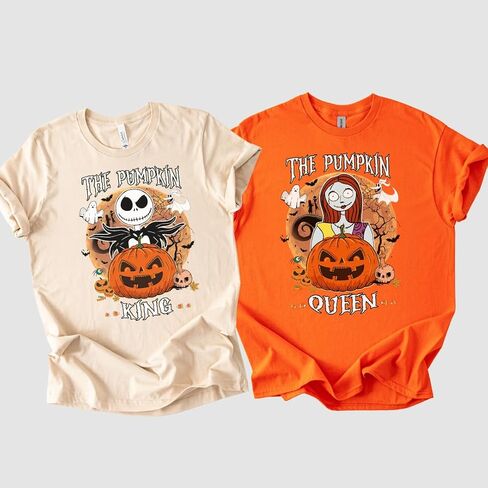 Pumpkin King and Queen Jack Sally Halloween Couple Outfits, Nightmare Before Christmas Couples Matching Halloween Shirts, Husband Wife Halloween Shirts, Graphic Tshirts Boyfriend, Girlfriend. in Saudi Arabia