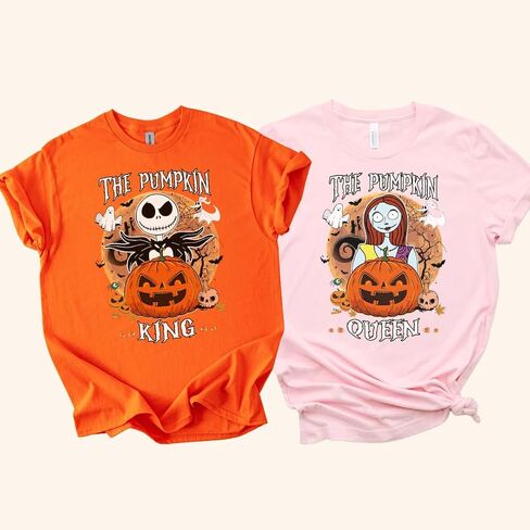 Pumpkin King and Queen Jack Sally Halloween Couple Outfits, Nightmare Before Christmas Couples Matching Halloween Shirts, Husband Wife Halloween Shirts, Graphic Tshirts Boyfriend, Girlfriend. in Saudi Arabia