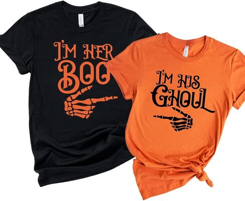 بوو لها غول له وزوجها في عيد الهالوين ، وقمصانه وقمصان هالوين ، ومطابقة قمصان الهالوين للأزواج ، وزوجين من الهالوين لصديقه وصديقته وزوجته وزوجته. in Saudi Arabia