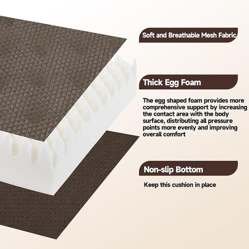 HOMBYS 5" Thick Egg Shaped Foam Recliner Chair Cushion for Elderly, Thicken & Extra Large Seat Cushion Cahir Pad for Couch, Armchair, Wheelchair for Easy to Stand Up & Reduce Hip & Lumbar Pain,Brown in Saudi Arabia