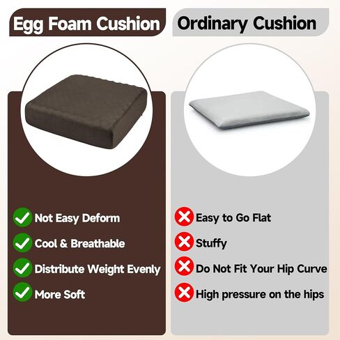 HOMBYS 5" Thick Egg Shaped Foam Recliner Chair Cushion for Elderly, Thicken & Extra Large Seat Cushion Cahir Pad for Couch, Armchair, Wheelchair for Easy to Stand Up & Reduce Hip & Lumbar Pain,Brown in Saudi Arabia