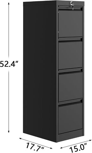 Garveehome 4 -Drawer File Cabinet مع قفل - خزانة تقديم المعادن الثقيلة لرسالة/مستندات قانونية/A4/F4 - التخزين الرأسي لمكتب المنزل | يتطلب التجميع ، الأسود in Kuwait