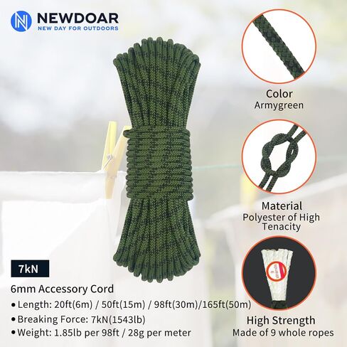 حبل تسلق ثابت من NewDoar مقاس 6 مم، لشجرة الأشجار وتسلق الجبال وحبل المراكب الشراعية وخطوط الرصيف وسحب السحب in Kuwait