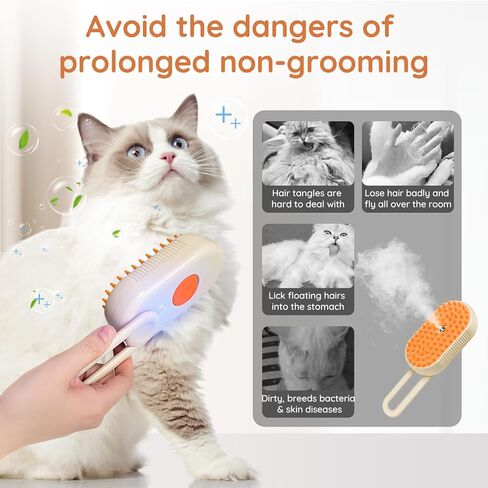 GKZ Cat Steam Brush ، 3 في 1 مشط الحيوانات الأليفة للتدليك ، والتنظيف ، والتخلص ، والتمشيط ، ضباب كهربائي لمنع Flyaways للمنزل والكلاب ومحبي القط - الأرجواني in Kuwait