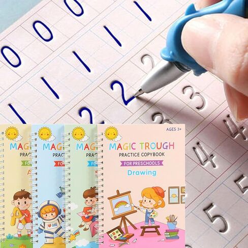 4 PC Magic Grooved Practice Copybook ، كتب كتابة مصابة بإعادة الاستخدام ، وممارسة كتاب الكتابة اليدوية للأطفال ، والأطفال المصابين بكتابة مرحلة ما قبل المدرسة للأطفال الذين تتراوح أعمارهم بين 3-8 خط. in Saudi Arabia