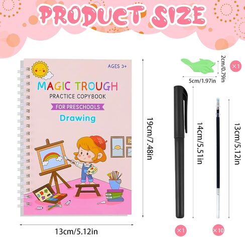 4 PC Magic Grooved Practice Copybook ، كتب كتابة مصابة بإعادة الاستخدام ، وممارسة كتاب الكتابة اليدوية للأطفال ، والأطفال المصابين بكتابة مرحلة ما قبل المدرسة للأطفال الذين تتراوح أعمارهم بين 3-8 خط. in Kuwait