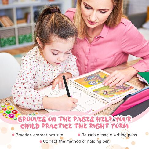 4 PC Magic Grooved Practice Copybook ، كتب كتابة مصابة بإعادة الاستخدام ، وممارسة كتاب الكتابة اليدوية للأطفال ، والأطفال المصابين بكتابة مرحلة ما قبل المدرسة للأطفال الذين تتراوح أعمارهم بين 3-8 خط. in Kuwait