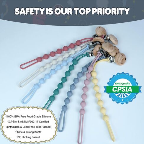Pacifier Clip for Boys Girls - MORIBOX 5 Pack Paci Clip Soothie Baby Binky Holder for Shower Birthday Gift (Beige+Navy+Green+Yellow+GBlue) in Kuwait
