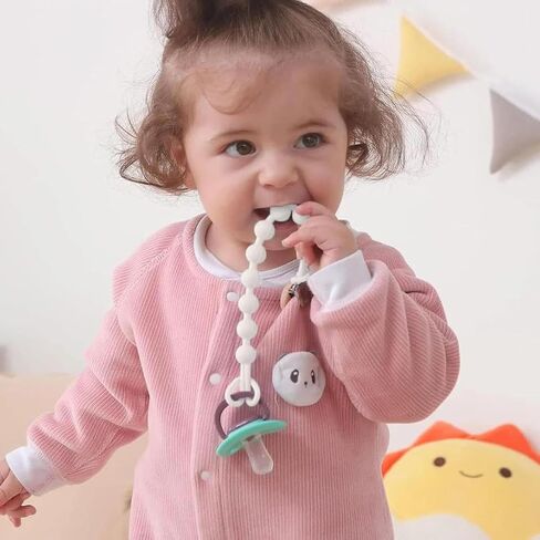 Pacifier Clip for Boys Girls - MORIBOX 5 Pack Paci Clip Soothie Baby Binky Holder for Shower Birthday Gift (Beige+Navy+Green+Yellow+GBlue) in Kuwait