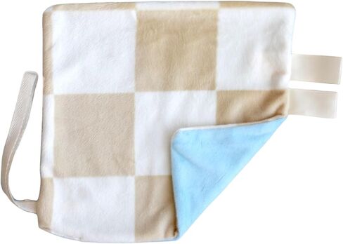 Handcrafted Baby Mini Plush Blanket Pacifier Holder (Tan Checked w/Blue) in Saudi Arabia