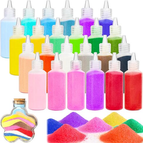 24 PCS Art Sand Kit,1.25oz Bottles Colored Sand Art Kit,DIY Arts Crafts Sand Bottles for Kid's Painting,Vase Glass Sand,Wedding Decorations in Saudi Arabia