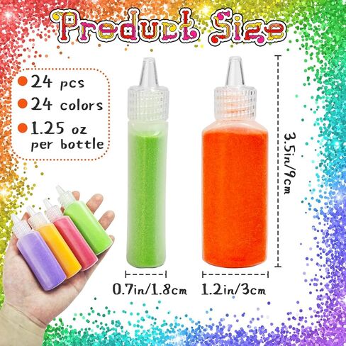24 PCS Art Sand Kit,1.25oz Bottles Colored Sand Art Kit,DIY Arts Crafts Sand Bottles for Kid's Painting,Vase Glass Sand,Wedding Decorations in Saudi Arabia