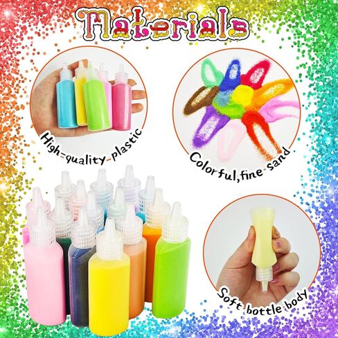 24 PCS Art Sand Kit,1.25oz Bottles Colored Sand Art Kit,DIY Arts Crafts Sand Bottles for Kid's Painting,Vase Glass Sand,Wedding Decorations in Saudi Arabia