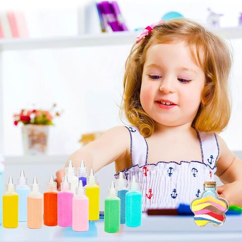 24 PCS Art Sand Kit,1.25oz Bottles Colored Sand Art Kit,DIY Arts Crafts Sand Bottles for Kid's Painting,Vase Glass Sand,Wedding Decorations in Saudi Arabia