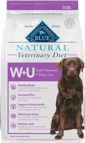 Blue Buffalo Natural Veterinary Diet W+U Weight Management + Urinary Care Dry Dog Food, Veterinarian Prescription Required, Chicken, 22-lb Bag in Kuwait