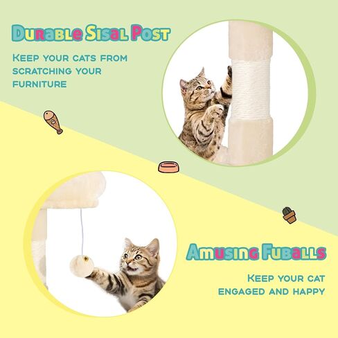 SHA CERLIN 73in Fan-Shaped Corner Cat Tower for Save Space/Multi-Level Tall Cat Tree for Indoor Kitties/Condo with Baskets/Cozy Perches/Sisal Scratching Posts/Pet Activity House/Beige in Kuwait