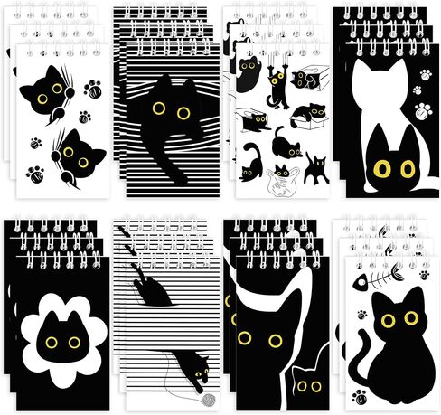 24pcs Black Cat Mini Notepads لطيف كرتون هريرة ملاحظات حلزونية مضحكة ميمي ميمي كيتي جيب المجلات مذكرات مذكرات لحفل عيد ميلاد هدية غودي كيس أكافير الفصول الدراسية ، 8 تصاميم in Kuwait