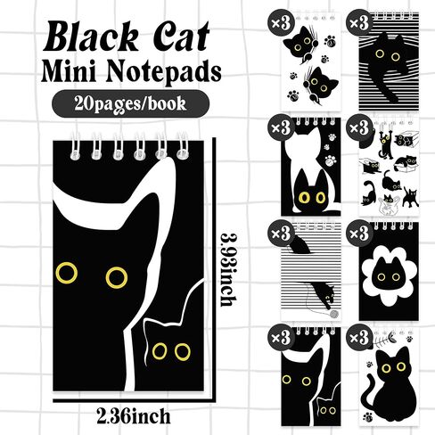 24pcs Black Cat Mini Notepads لطيف كرتون هريرة ملاحظات حلزونية مضحكة ميمي ميمي كيتي جيب المجلات مذكرات مذكرات لحفل عيد ميلاد هدية غودي كيس أكافير الفصول الدراسية ، 8 تصاميم in Kuwait