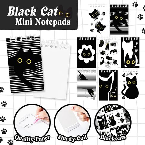 24pcs Black Cat Mini Notepads لطيف كرتون هريرة ملاحظات حلزونية مضحكة ميمي ميمي كيتي جيب المجلات مذكرات مذكرات لحفل عيد ميلاد هدية غودي كيس أكافير الفصول الدراسية ، 8 تصاميم in Kuwait