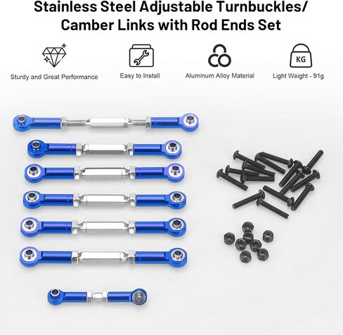 Daitoku turnbuckles روابط الحدبة مع أطراف قضيب مجموعة قابلة للتعديل من الفولاذ المقاوم للصدأ RC الرابط ل 1/10 TRAXXAS SLASH 4X4 2WD/RUSTLER 2WD 4X4/HOSS 2WD 4X4/Stampede 2WD 4X4 RC CAR (الأزرق) in Saudi Arabia