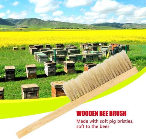 Topincn Bee Brush Soft Pig Beehive Tool مزدوج صف الخنازير نحل فرشاة نحلة ذيل حصص مع مقبض خشبي in Saudi Arabia