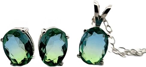 Oval Blue & Green Tourmaline sterling الفضة الفضية حرك/قلادة مجموعة 3OBGTSSENSLG in Saudi Arabia