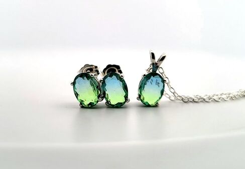Oval Blue & Green Tourmaline sterling الفضة الفضية حرك/قلادة مجموعة 3OBGTSSENSLG in Saudi Arabia