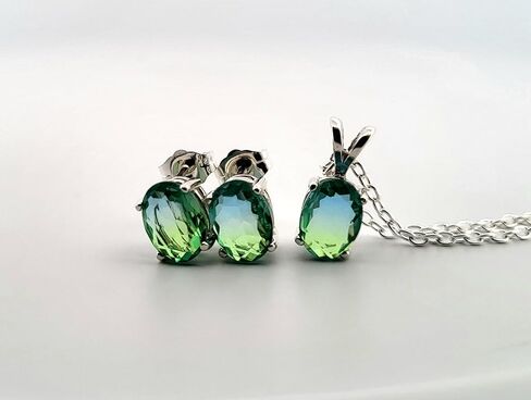 Oval Blue & Green Tourmaline sterling الفضة الفضية حرك/قلادة مجموعة 3OBGTSSENSLG in Saudi Arabia