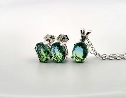 Oval Blue & Green Tourmaline sterling الفضة الفضية حرك/قلادة مجموعة 3OBGTSSENSLG in Saudi Arabia