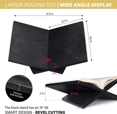 Solid Wood Book Stand for Reading and Display, Foldable Book Holder for Cookbooks, Art Books, Bibles, Magazines – Open Book Stand for Kitchen, The Front Stopper Helps Prevent Books from Sliding. in Saudi Arabia