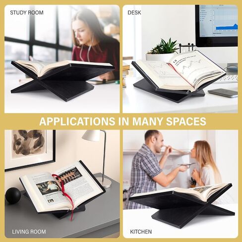 Solid Wood Book Stand for Reading and Display, Foldable Book Holder for Cookbooks, Art Books, Bibles, Magazines – Open Book Stand for Kitchen, The Front Stopper Helps Prevent Books from Sliding. in Saudi Arabia
