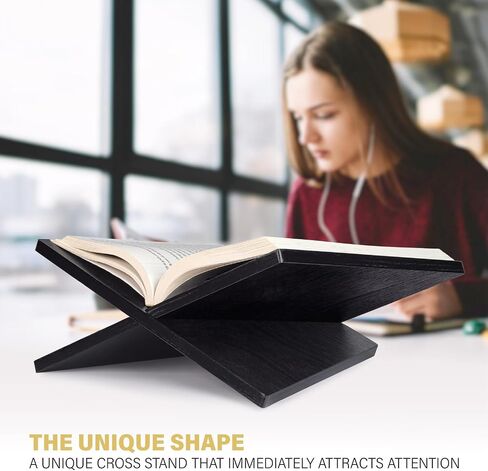 Solid Wood Book Stand for Reading and Display, Foldable Book Holder for Cookbooks, Art Books, Bibles, Magazines – Open Book Stand for Kitchen, The Front Stopper Helps Prevent Books from Sliding. in Saudi Arabia