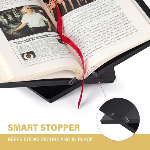 Solid Wood Book Stand for Reading and Display, Foldable Book Holder for Cookbooks, Art Books, Bibles, Magazines – Open Book Stand for Kitchen, The Front Stopper Helps Prevent Books from Sliding. in Saudi Arabia