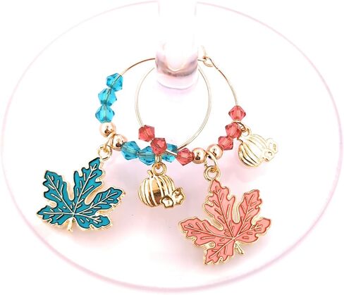 Thanksgiving Wine Charms, Halloween Wine Charms, Fall Leaves Wine Charms, Glass Tag Identifiers, Halloween Wine Charms, Halloween, Thanksgiving Glass Markers (Fall Leaf (5 pack on silver wine rings)) in Kuwait