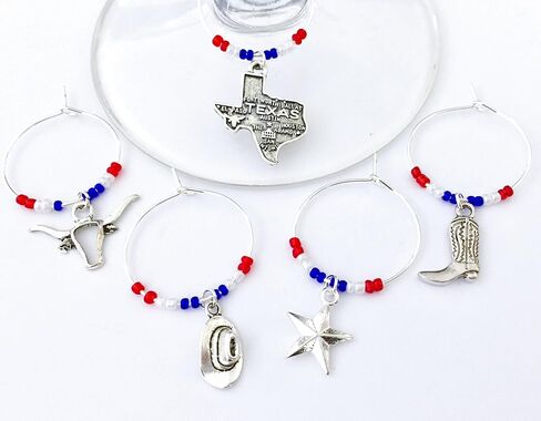 Texas Wine Charms ، I Love Texas ، Texan Gift ، Texas Star ، Cowboy Boot ، Cowboy Hat ، Gift for Texan ، Texas Gift ، Wine Charm مجموعة من 5. ولاية تكساس. in Saudi Arabia