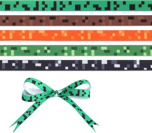 5 PCS Pixel Ribbons ، خمسة أنماط Pixel Print Video Game موضوع الشريط ، مستلزمات زخارف حفلة عيد ميلاد للهدية ديكورات الحفلات DIY Scrapbooking & Hair Accessories in Kuwait